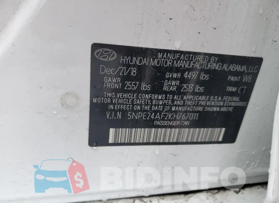 5NPE24AF2KH767011 Photo# 12