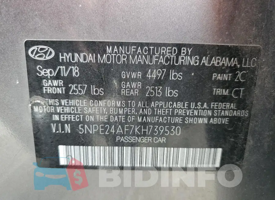 5NPE24AF7KH739530 Photo# 12