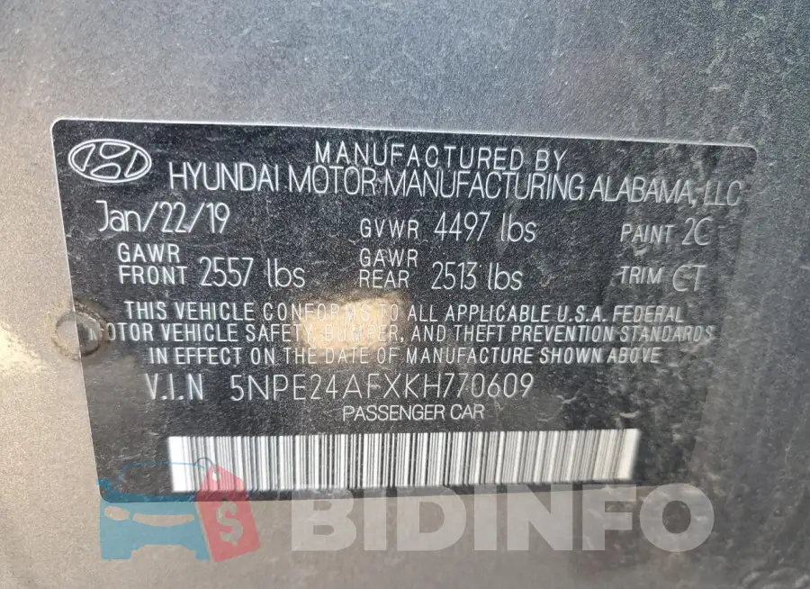 5NPE24AFXKH770609 Photo# 12