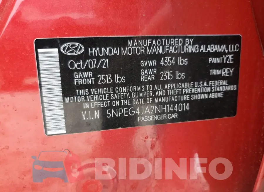 5NPEG4JA2NH144014 Photo# 12