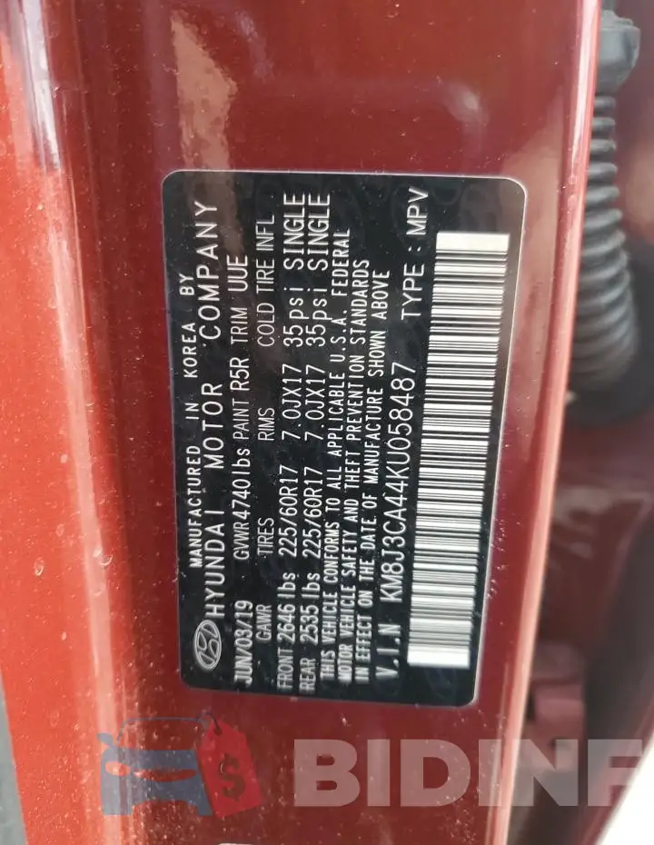 KM8J3CA44KU058487 Photo# 13