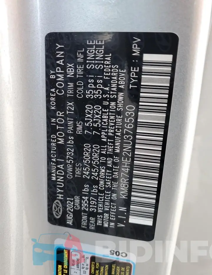 KM8R74HE2NU376530 Photo# 13