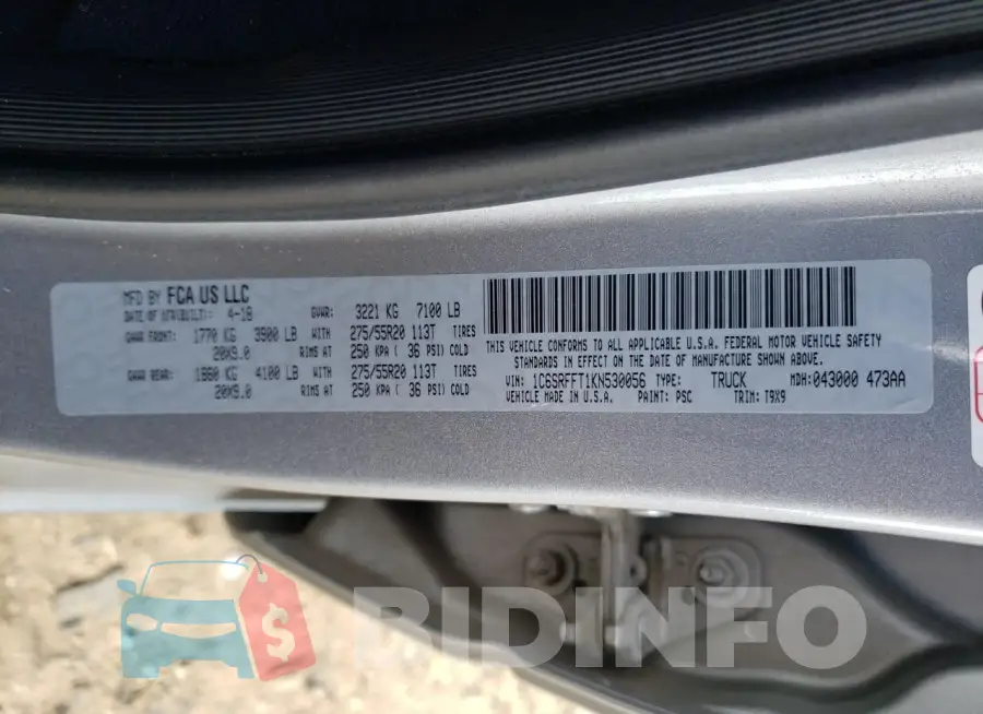 1C6SRFFT1KN530056 Photo# 12