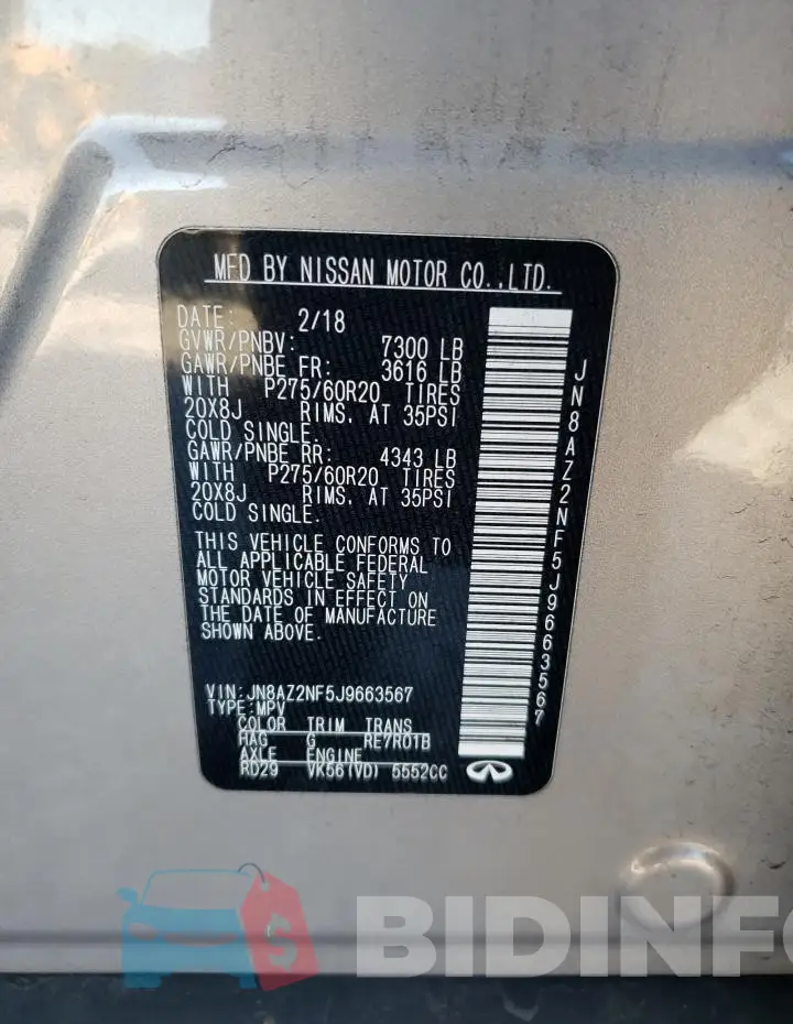 JN8AZ2NF5J9663567 Photo# 14