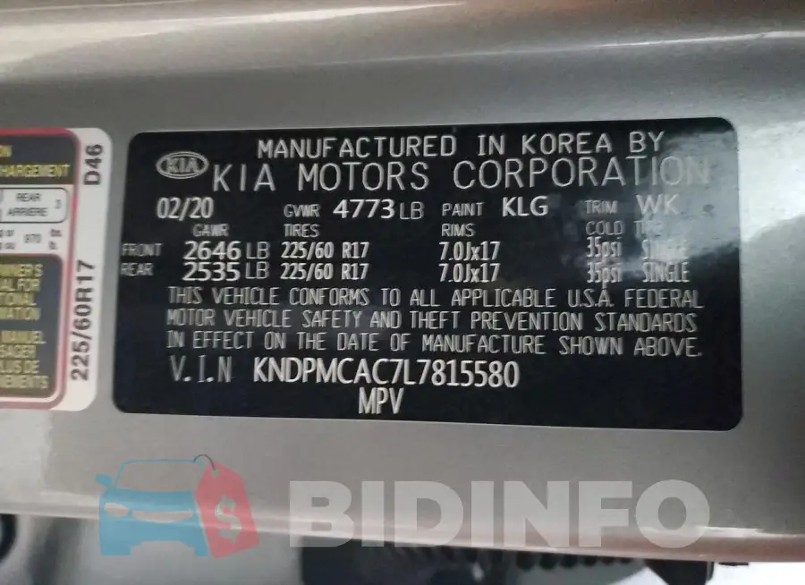 KNDPMCAC7L7815580 Photo# 13