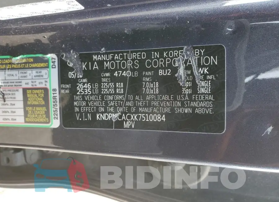 KNDPNCACXK7510084 Photo# 13
