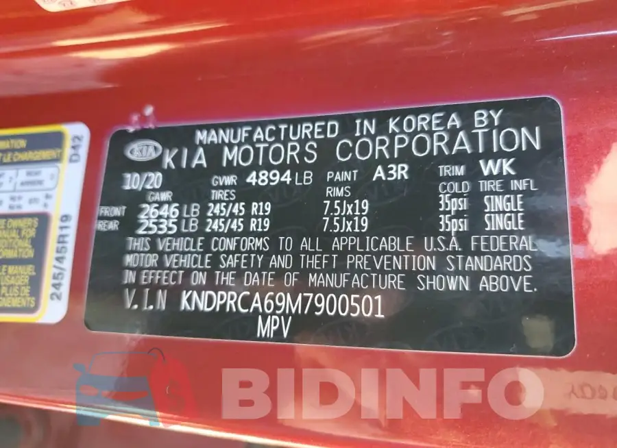 KNDPRCA69M7900501 Photo# 13