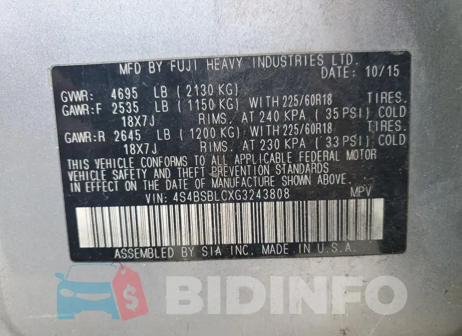 4S4BSBLCXG3243808 Photo# 12