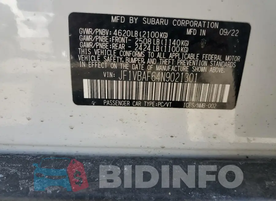 JF1VBAF64N9021301 Photo# 12
