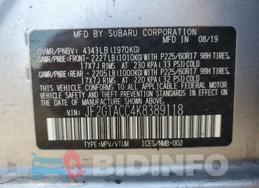 JF2GTACC4K8389118 Photo# 13