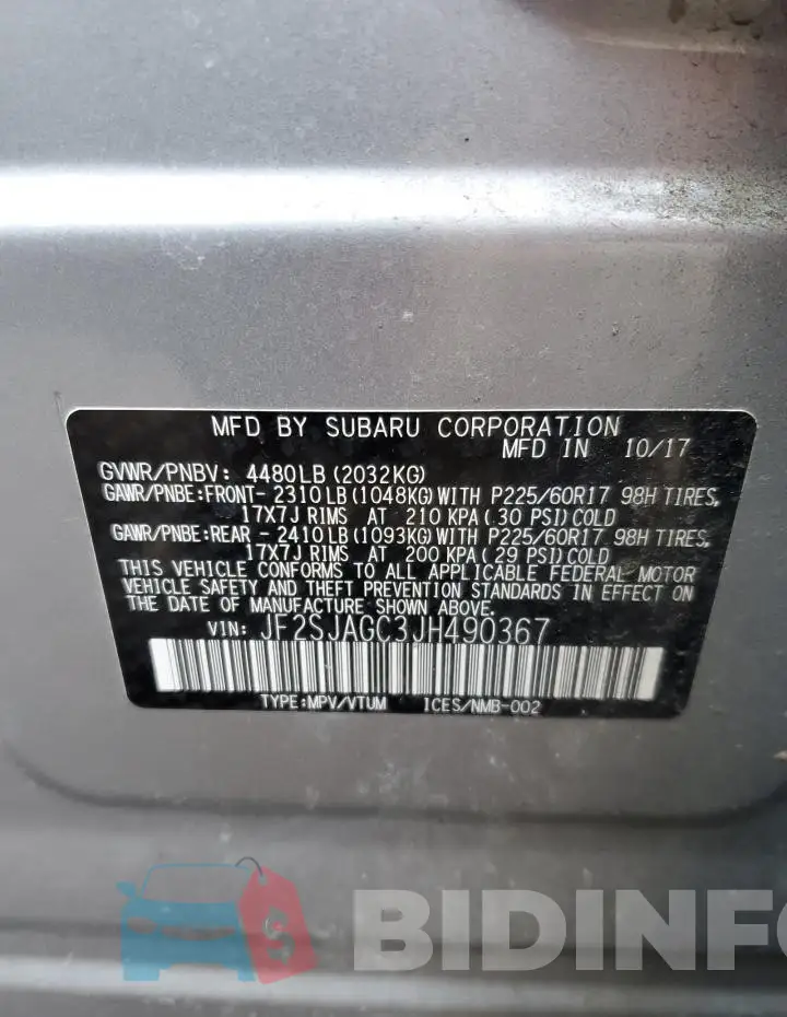 JF2SJAGC3JH490367 Photo# 13
