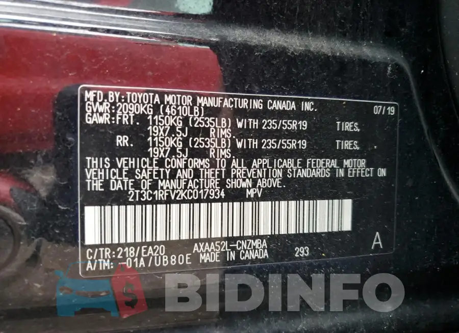 2T3C1RFV2KC017934 Photo# 13