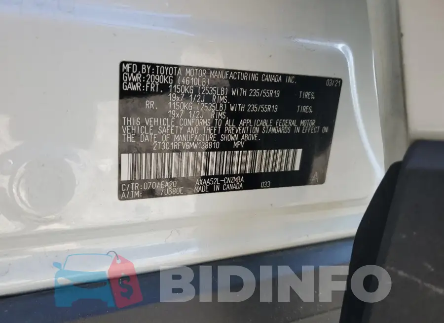 2T3C1RFV6MW138810 Photo# 12