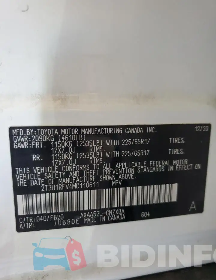 2T3H1RFV4MC110611 Photo# 12