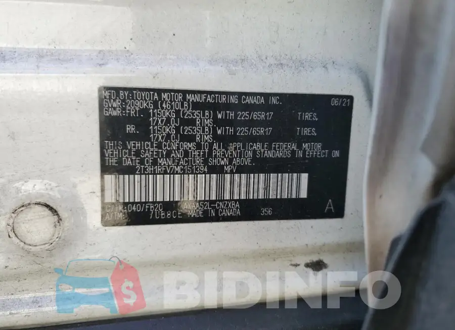 2T3H1RFV7MC151394 Photo# 14