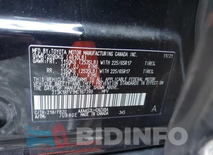 2T3K1RFV1MC167399 Photo# 12