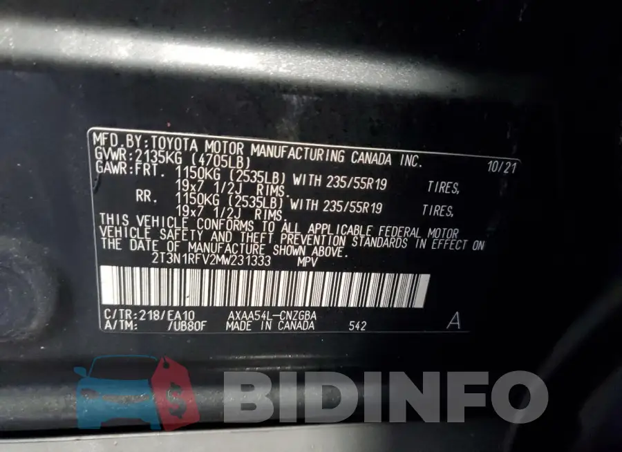 2T3N1RFV2MW231333 Photo# 13