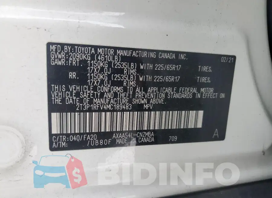 2T3P1RFV4MC189483 Photo# 14