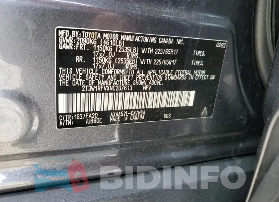 2T3W1RFVXNC207613 Photo# 13