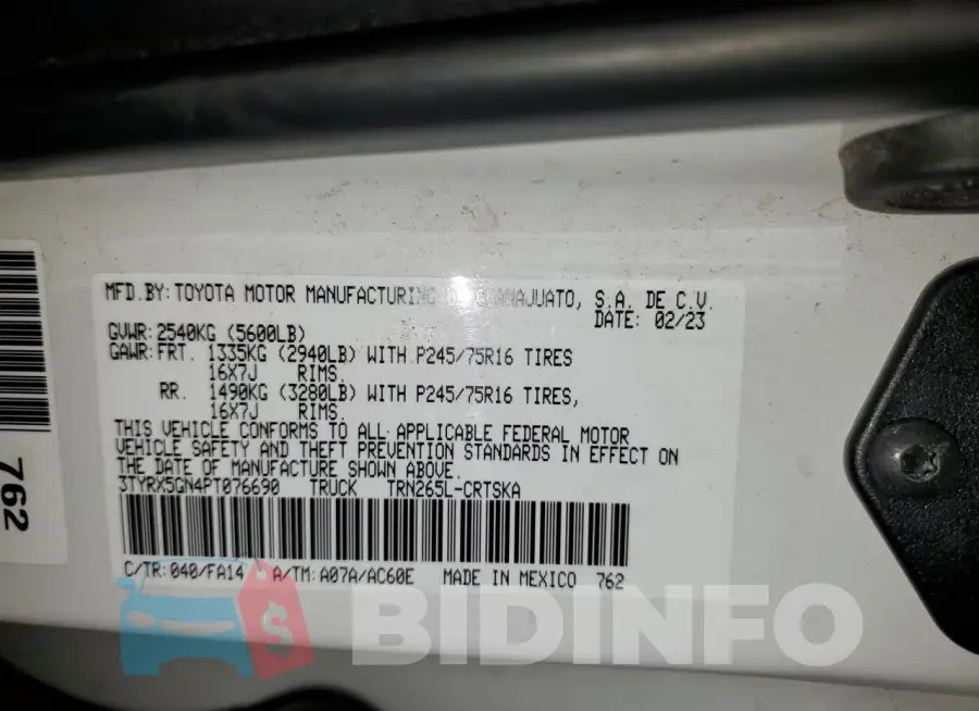 3TYRX5GN4PT076690 Photo# 12