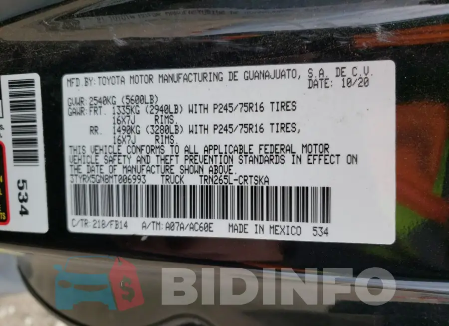 3TYRX5GN8MT006993 Photo# 12