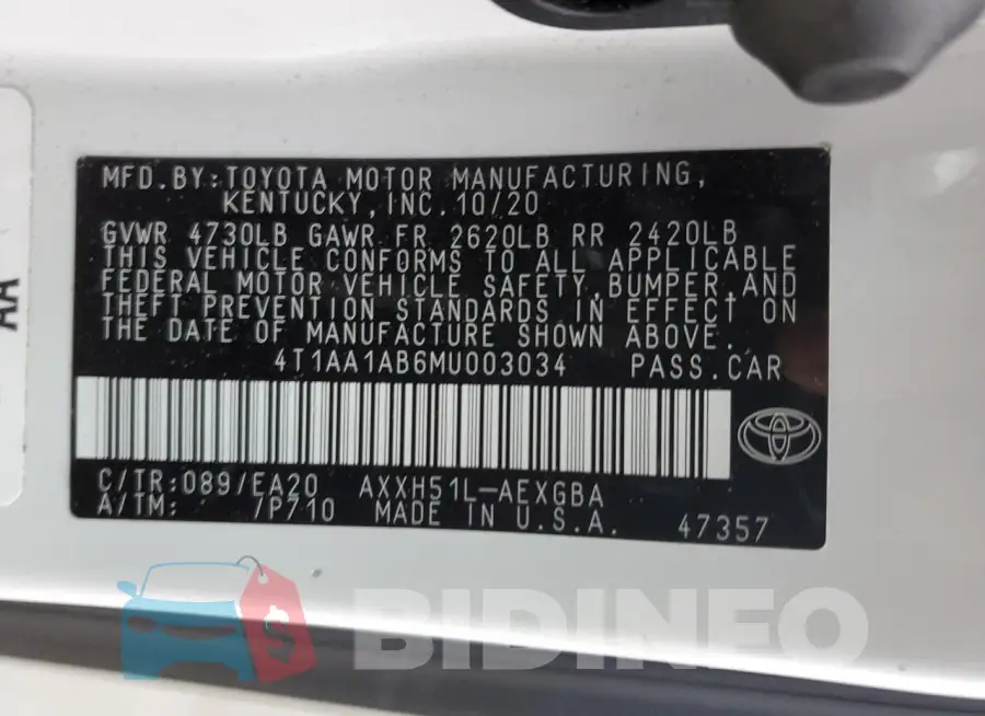 4T1AA1AB6MU003034 Photo# 13