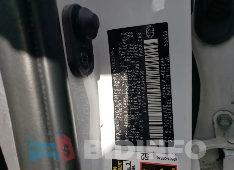 4T1B11HK1JU645358 Photo# 12