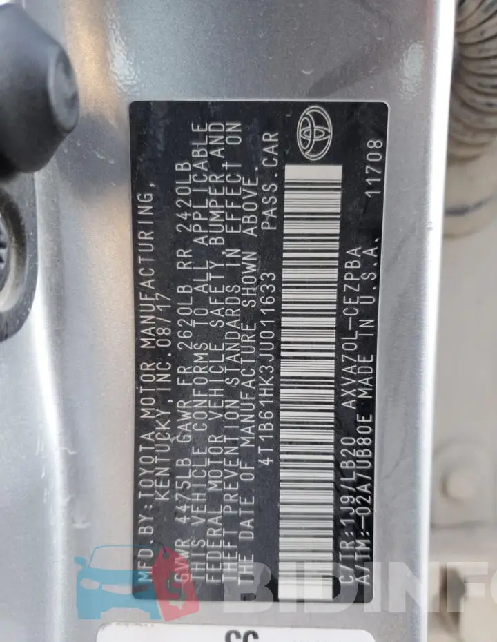 4T1B61HK3JU011633 Photo# 12