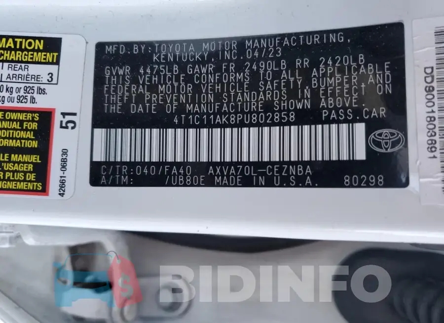 4T1C11AK8PU802858 Photo# 12