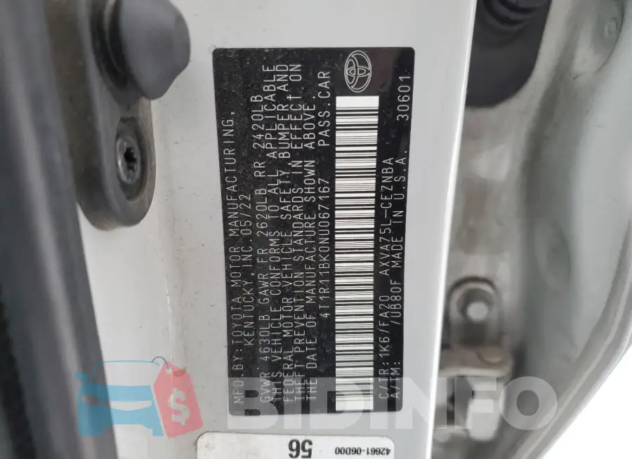 4T1R11BK0NU067167 Photo# 12