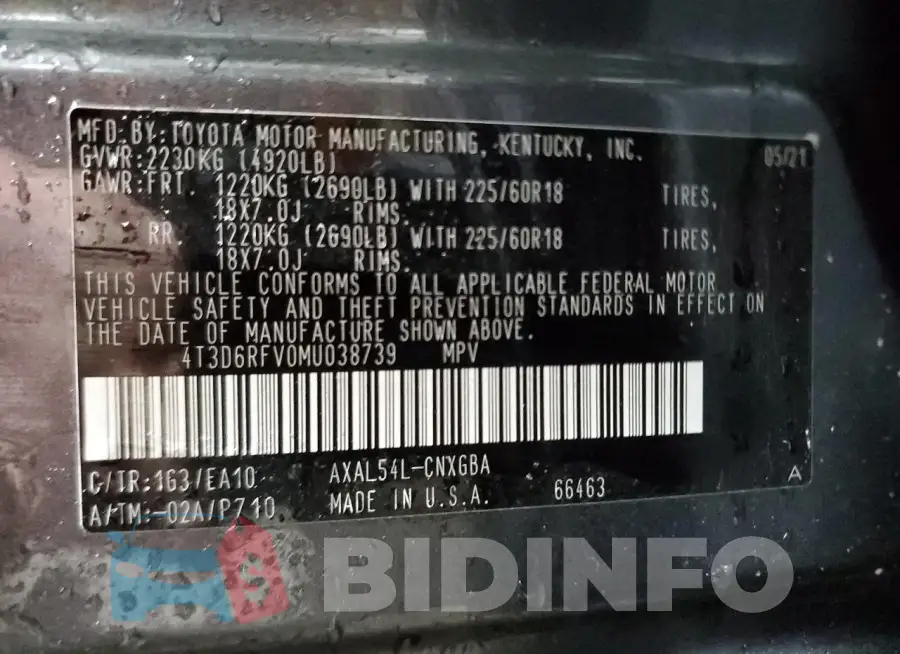 4T3D6RFV0MU038739 Photo# 14