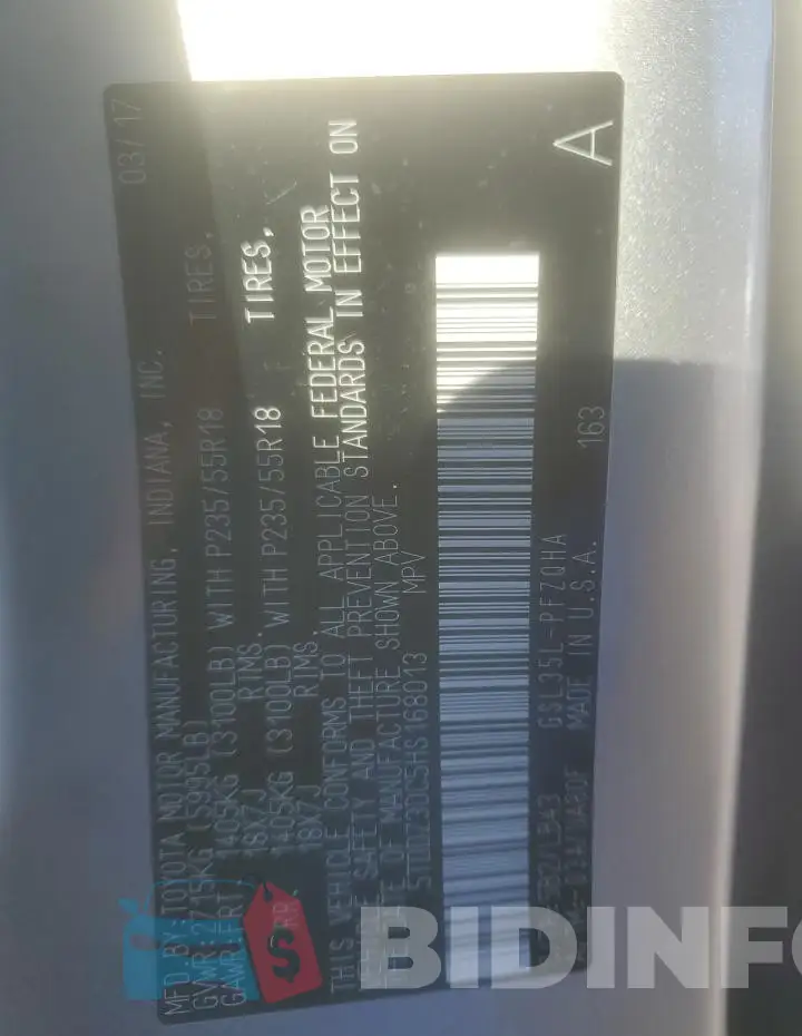 5TDDZ3DC5HS168013 Photo# 13
