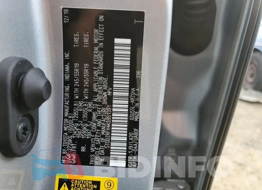 5TDDZRFH4KS951391 Photo# 14