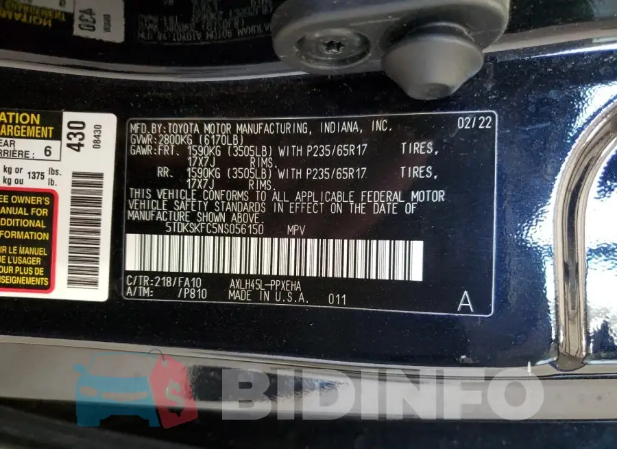 5TDKSKFC5NS056150 Photo# 13