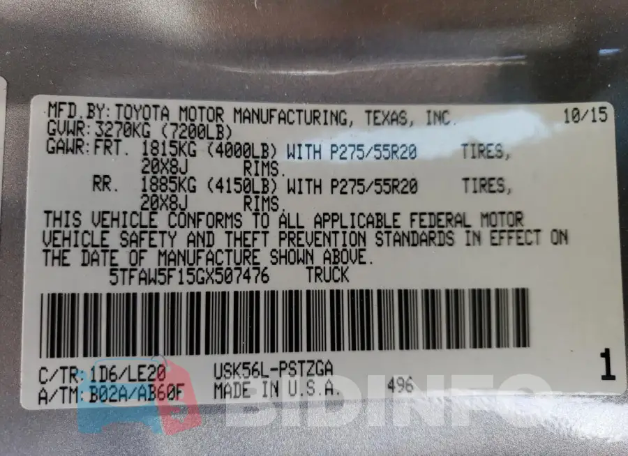 5TFAW5F15GX507476 Photo# 12