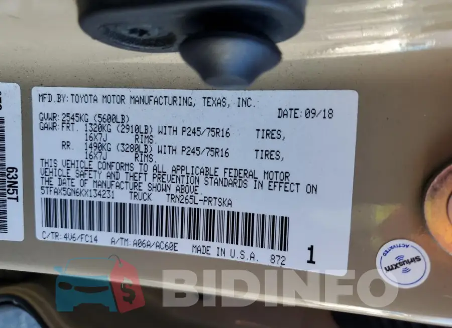5TFAX5GN6KX134231 Photo# 12