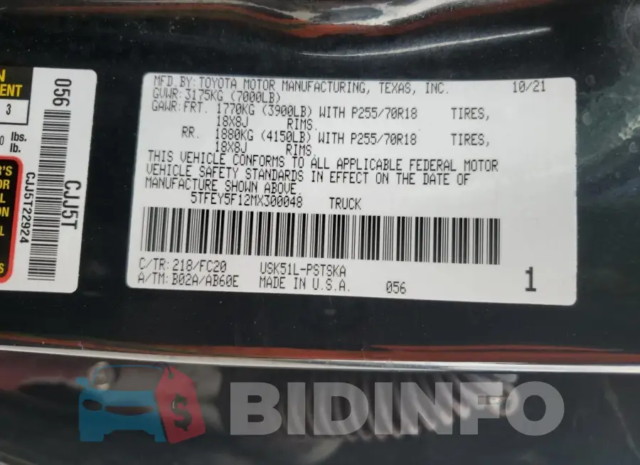 5TFEY5F12MX300048 Photo# 12