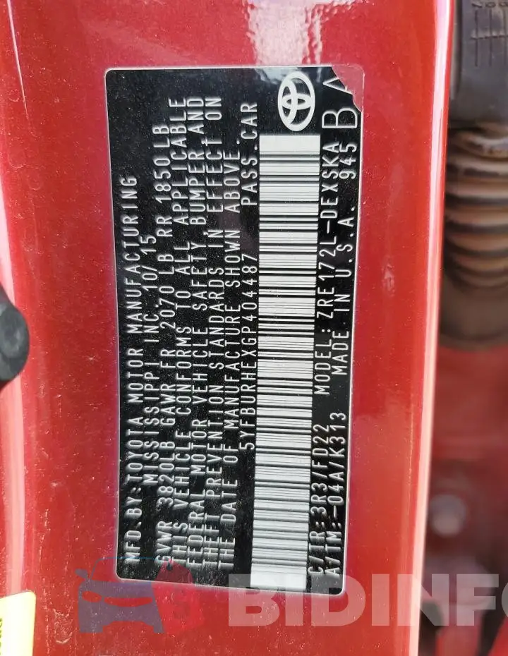 5YFBURHEXGP404487 Photo# 12