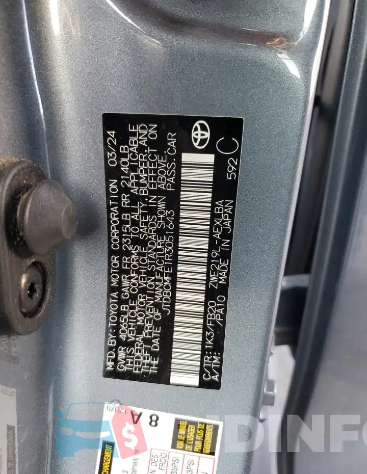 JTDBCMFE1R3051643 Photo# 12