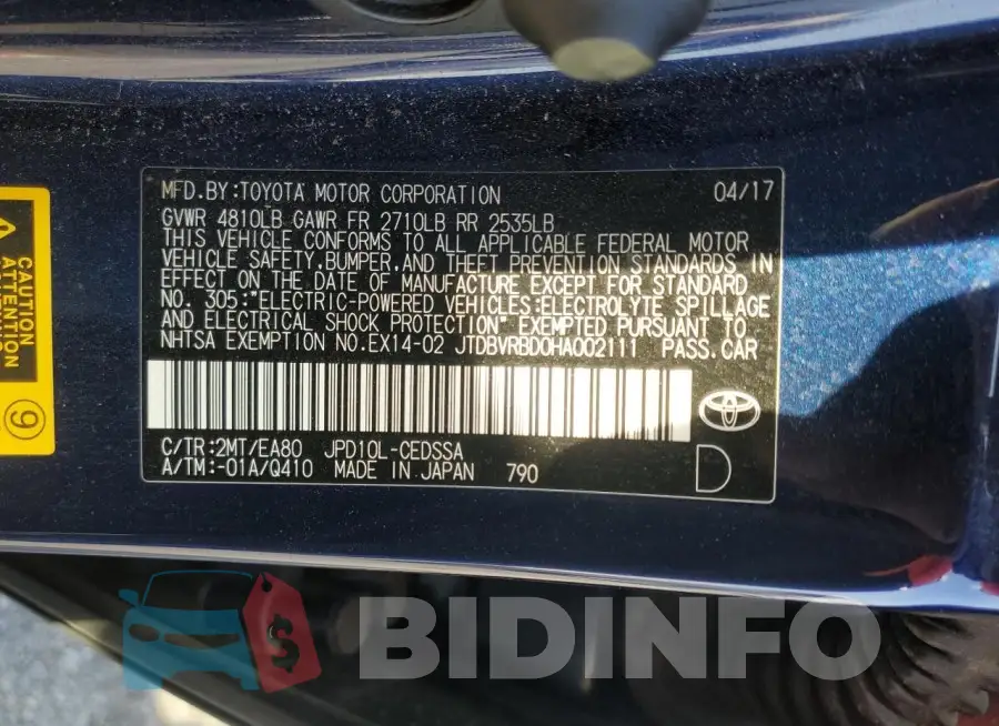 JTDBVRBD0HA002111 Photo# 13