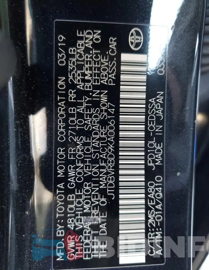 JTDBVRBD9KA006147 Photo# 12