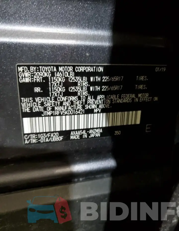 JTMP1RFV5KD016421 Photo# 14