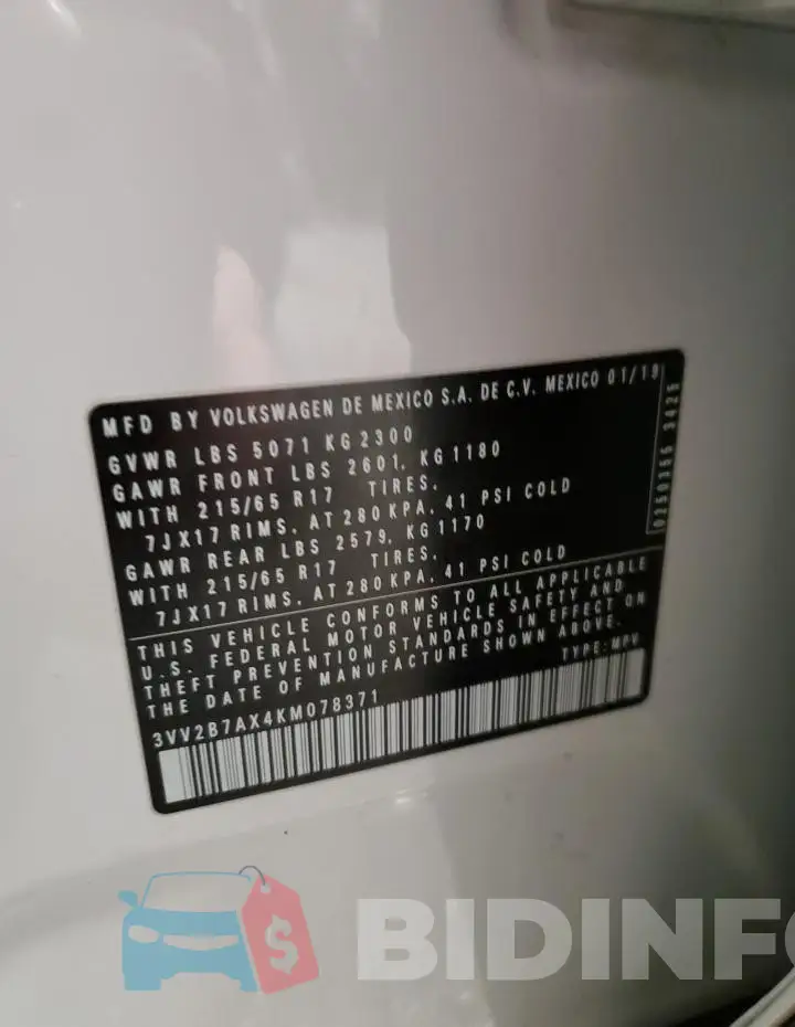 3VV2B7AX4KM078371 Photo# 13
