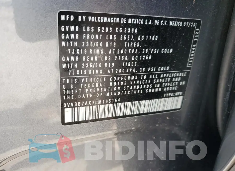 3VV3B7AX7LM165154 Photo# 13