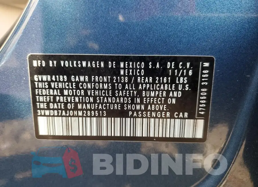 3VWDB7AJ0HM289513 Photo# 12