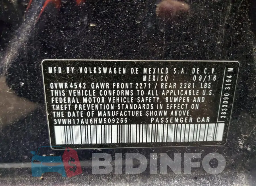 3VWH17AU6HM509266 Photo# 13