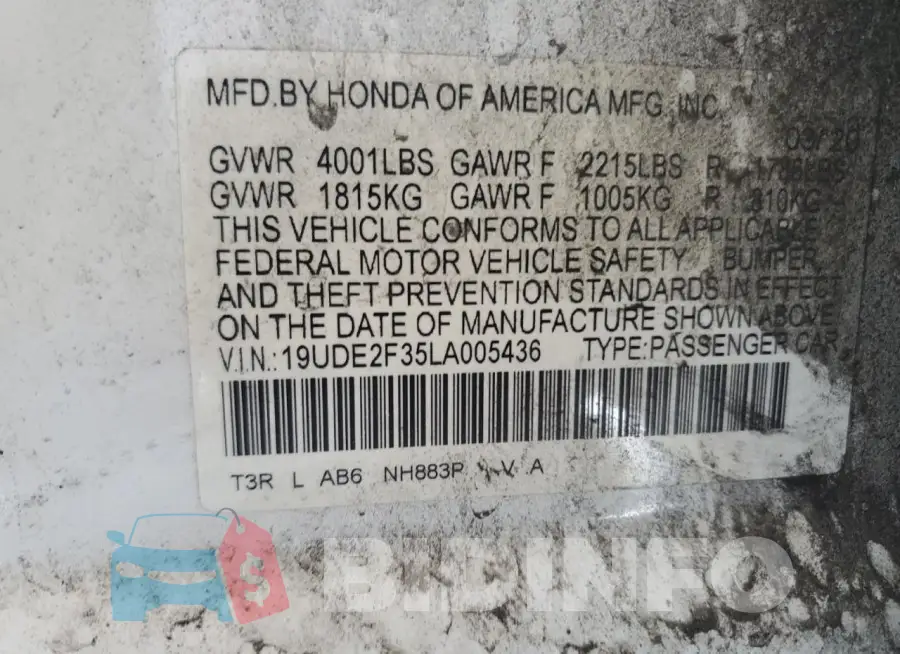 19UDE2F35LA005436 Photo# 12