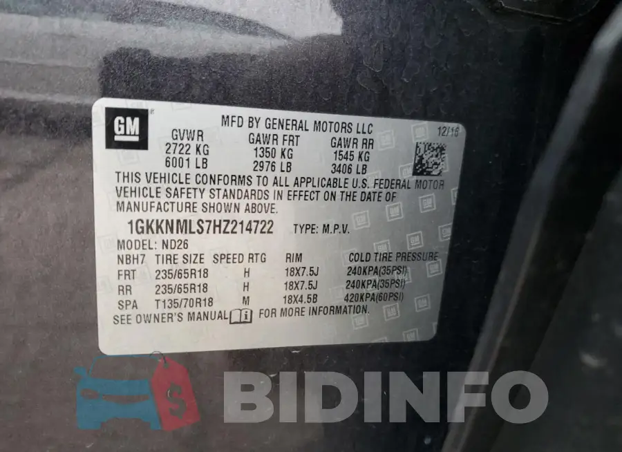 1GKKNMLS7HZ214722 Photo# 14