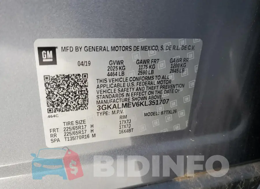 3GKALMEV6KL351707 Photo# 14