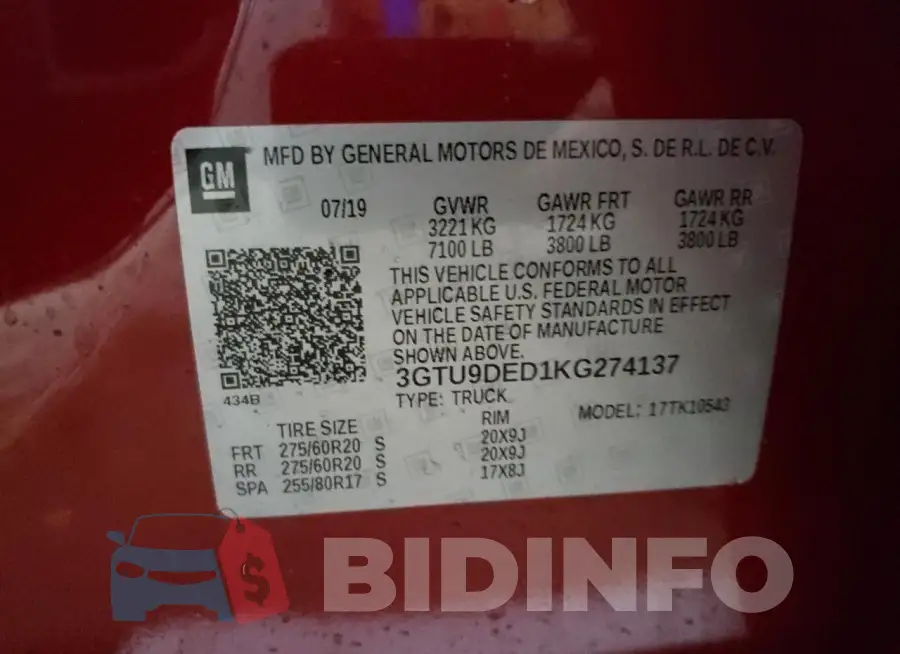 3GTU9DED1KG274137 Photo# 12